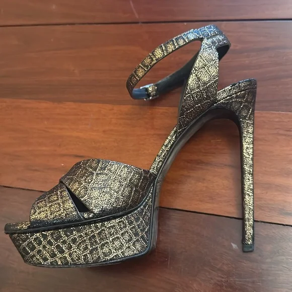 Saint Laurent Paris Metallic Bronze Leather Platform Sandals - Picture 7 of 7